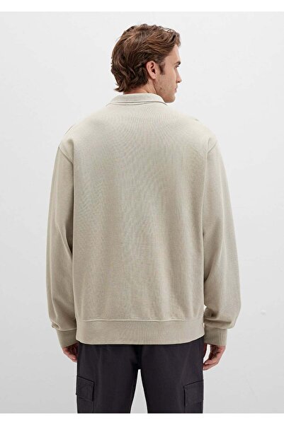 Mavi Bej Polo Yaka Erkek Sweatshirt