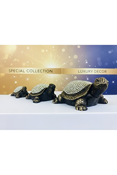 EVİMDM 3’lü Dekoratif Kristal Kaplumbağa Biblo Seti - Siyah Renk