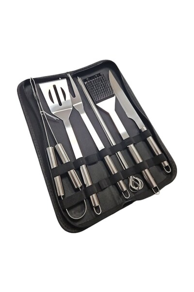 OEM Set de 9 ustensile pentru grătar,din oțel inoxidabil,cu 4 tepuse frigărui...