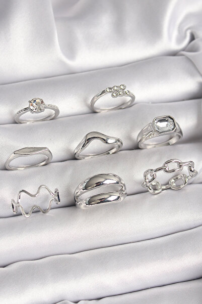 Skygo سلسلة نحاسية فضية اللون من حجر الزركون بتفاصيل نموذجية مجموعة خواتم نسا...