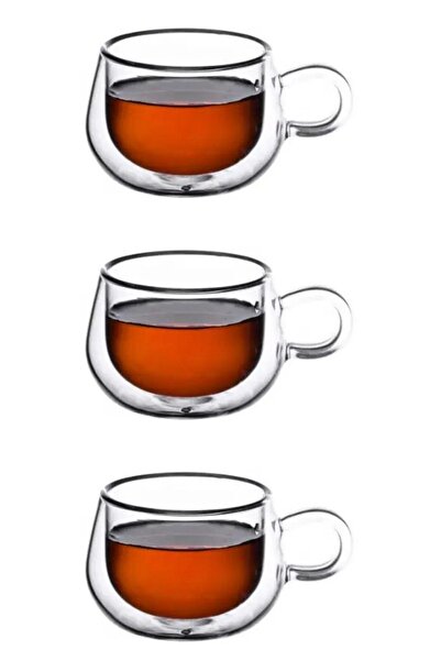 Atlas Mutfak كوب زجاجي جديد بتصميم مبتكر بجدار مزدوج سعة 200 مل مع مقبض، كوب ...