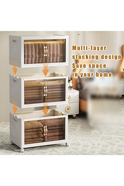 Xess 5-Tier Plastic Storage Bins with Lids, Stackable Foldable Cabinet, 60x36x176 cm, White