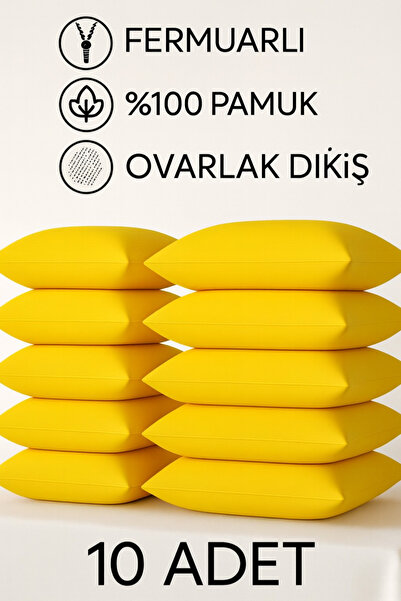 Loova Pillowcase 10 Pieces Yellow Color 50×70 Size 100% Cotton Overlock Stitc...