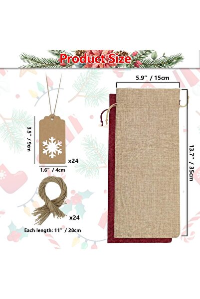 PIXHOTUL 24 Pcs Burlap Wine Gift Bags, Jute Drawstring Wine Bottle Covers with Ropes & Tags
