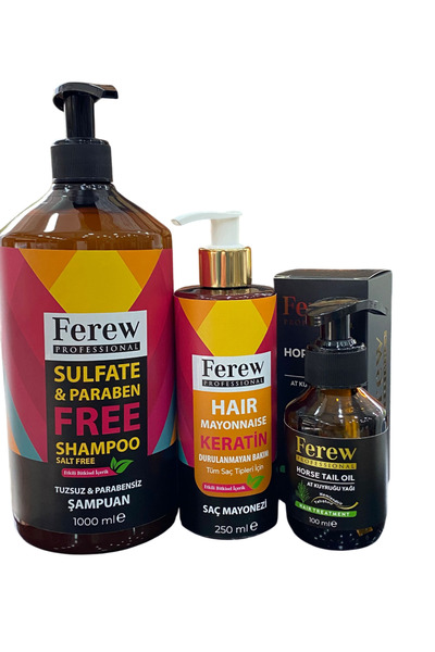 Ferew Tuzsuz Şampuan 1000ml & Durulanmayan Krem 250ml & At Kuyruğu Yağı 100ml