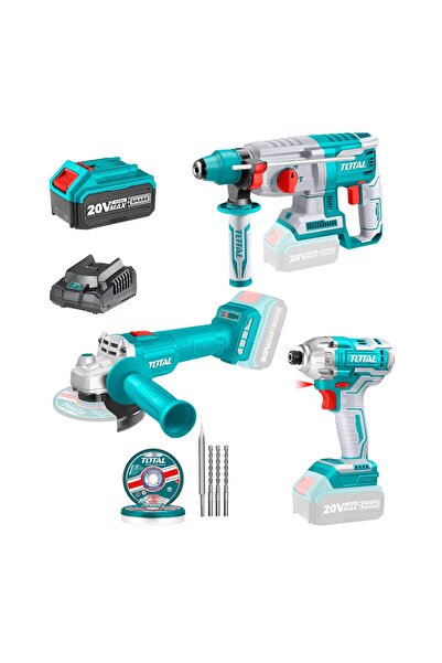 TOTAL Hilti Drill Set with Rocker, Cordless Drill, Cutting Stones and 20V 3-in-1 Bits Total TOSLI2301515