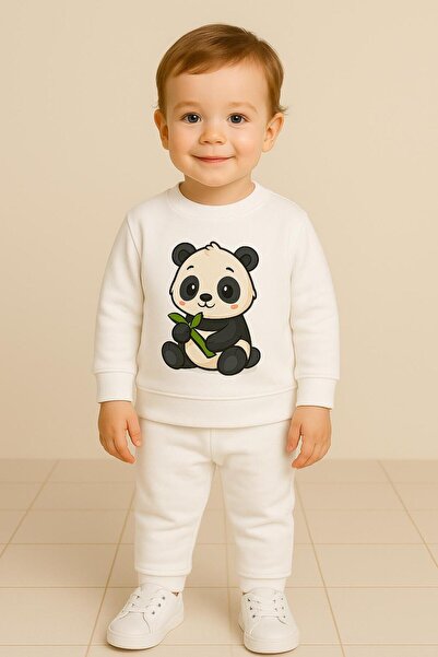 playwear Erkek-kız Çocuklar için Rahat Panda Baskılı Sweatshirt & Eşofman Tak...
