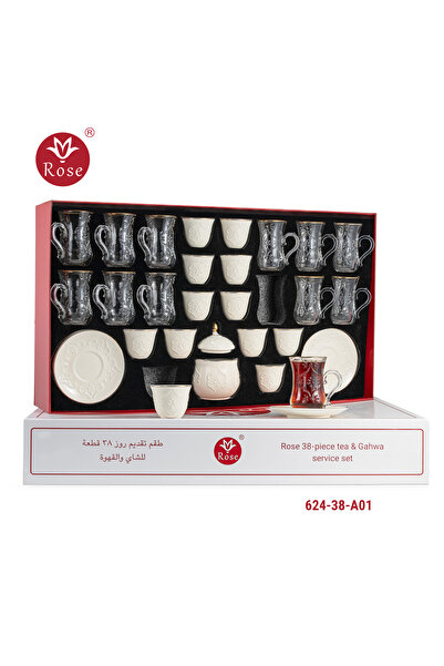 Rose 38-piece tea and coffee serving set with a distinctive classic rose pattern