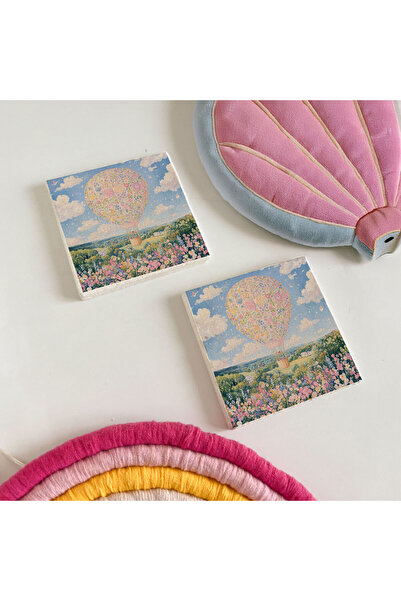 arslart قاعدة أكواب من الحجر الطبيعي بنمط بالون الهواء الساخن مع زهور، هدية ل...