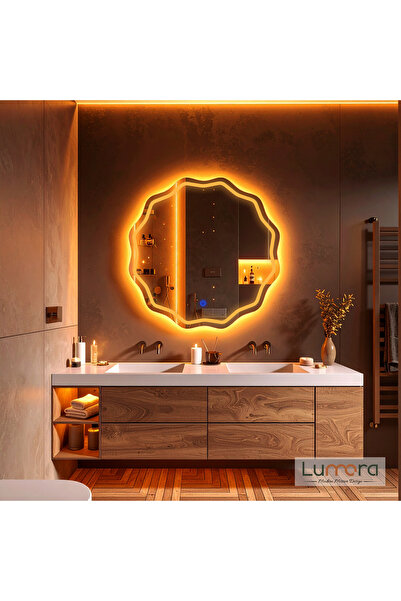 lumora mirror design Envara Amber Led'li Lazer Kumlamalı Lavabo & Banyo Aynas...