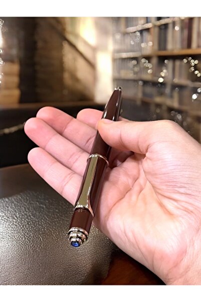 NEW STYLE Stylish and modern brown and silver ballpoint pen with high quality blue zircon stone