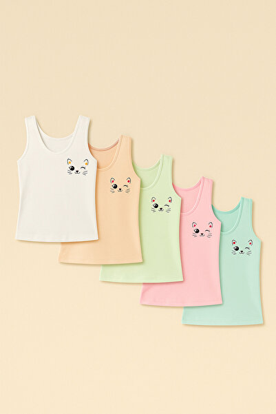 Katia&Bony Girl's 5-Pack Cat Patterned Undershirt