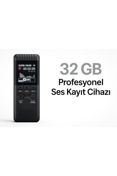 AteşTech 32GB Profesyonel MP3 Çalar Ses Kayıt Cihazı Dahili Hoparlör ve MP3 Çalar