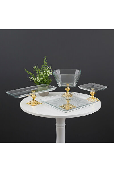 golden glass ARGKRİSTAL Gold Detaylı Metal ayak 4 parça sunum seti