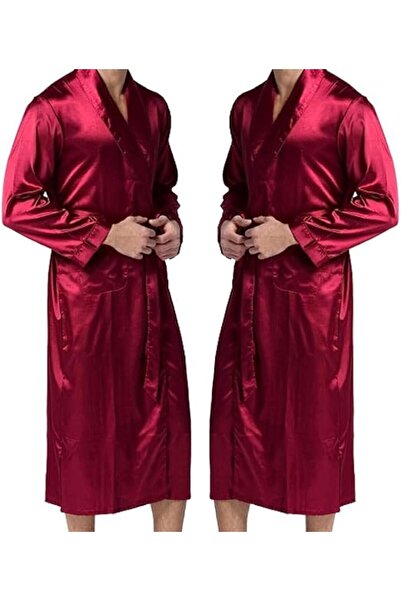 Margoun Men's Satin Dressing Gown Long Bathrobe Lightweight Silk Sleepwear Pyjamas for Men with Belt MG03