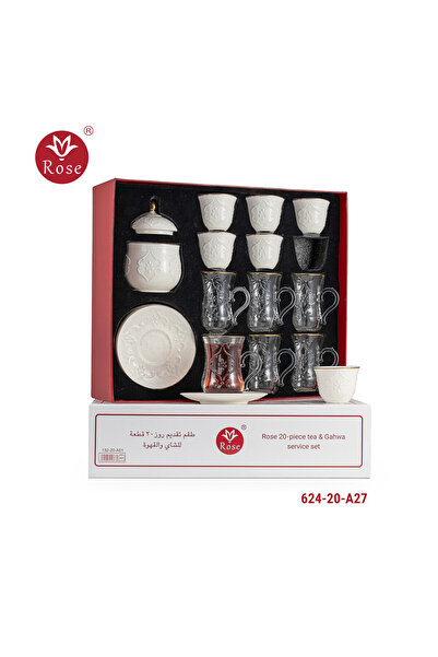 Rose 20-piece tea and coffee serving set with a distinctive classic rose pattern