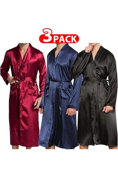 Margoun Men's Satin Dressing Gown Long Bathrobe Lightweight Silk Sleepwear Pyjamas for Men with Belt MG03