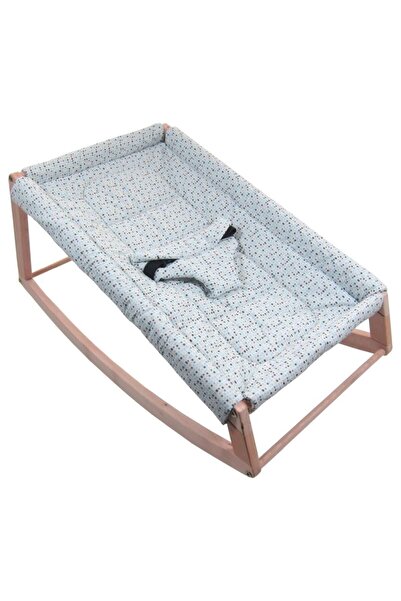 Primii Pasi Balansoar bebelusi, dimensiune 82 x 37 cm, lemn masiv de fag, LL01N patratele gri/bleu,