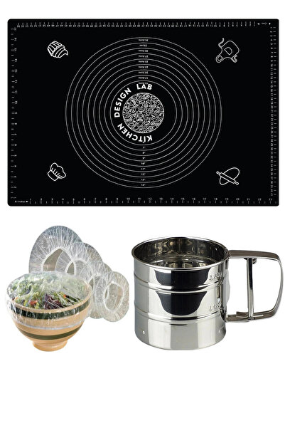 Atlas Mutfak بساط لف العجين من السيليكون باللون الأسود مقاس 45x65 سم ومنخل دق...