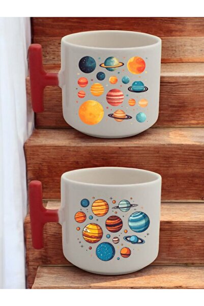 lili hediyelik Planets 2-Piece Latte Cup - Birthday Gift, Gift for Lover, Gift for Mother, Gift for Father