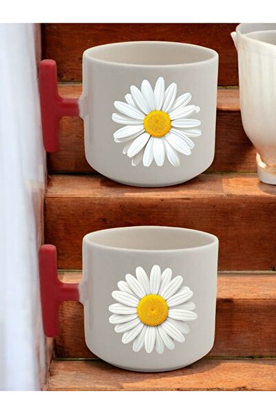 lili hediyelik Daisy Latte Cup Set of 2 - Birthday Gift, Gift for Lover, Gift for Mother, Gift for Father
