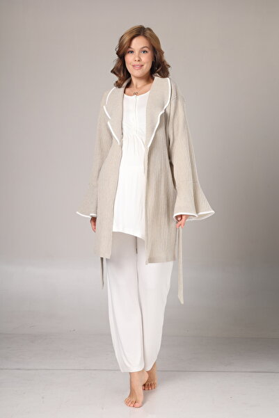 Rimel Homewear طقم بيجامة للحوامل من قماش الكريبون ذو الملمس الناعم لفصل الشتاء