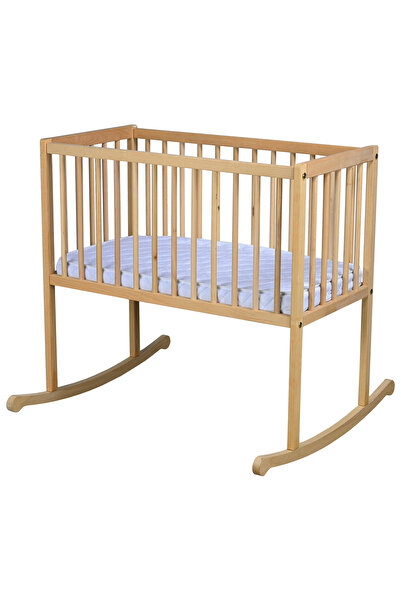 Primii Pasi Patut mic bebe 2-in-1: dimensiune saltea 80x40 cm, din lemn masiv de fag