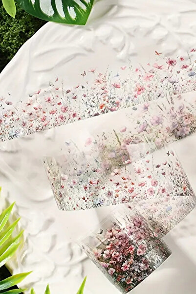 Kolbi Craft Şeffaf Pembe Çiçek Şerit Pet Bant Rulo 3cmx2m Scrapbook Bullet Jo...