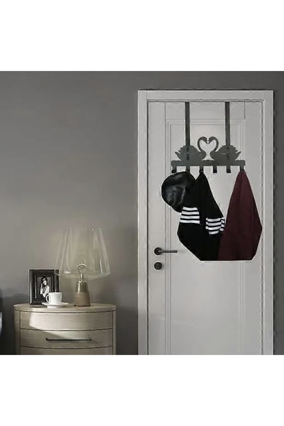 PUFO Metal swan-shaped door hanger with hooks-decorative and practical holder for clothes and accessories