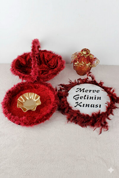 Mortex Bordo Otrişli Sepet Takımı, Tef, Testi 5'li Set - Kına Düğün Nişan Söz...