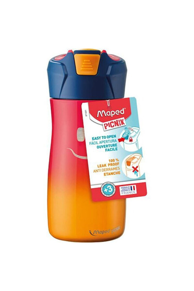 Maped Picnik 430ml Steel Flask with Smiling Face Figure, Pink