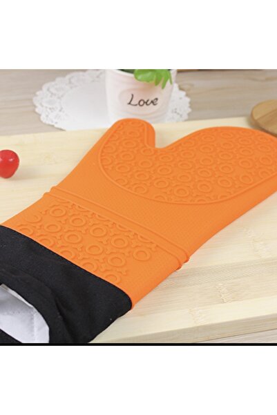 PUFO Simple silicone oven mitt for grill or oven, lined, 37 cm, orange/black