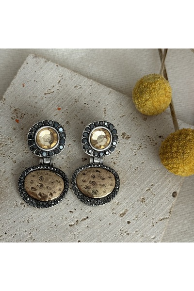 MOD10 Purple Line Design Stone Copper Color Earrings