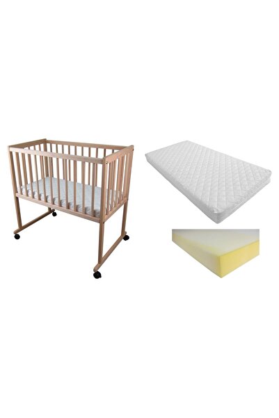 Primii Pasi Set 2-in-1 baby crib, beech wood, 80x40 cm, First Steps, PL04 natural + 7cm foam mattress