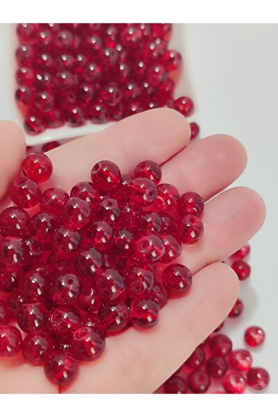 Mutlu Bujiteri Hobi Aksesuar 50 قطعة من الخرز الزجاجي الأحمر الداكن مقاس 8 مم