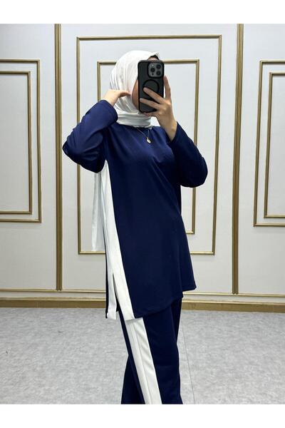 NİLNUR MODA طقم بنطلون وتونيك بتفاصيل ملونة مزدوجة