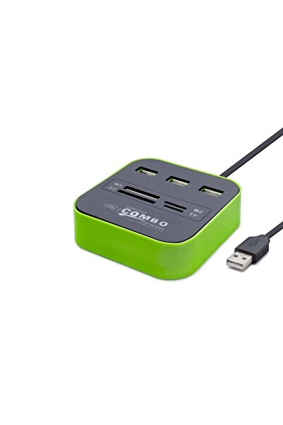 Skygo USB هاب كومبو 3*يو إس بي + ميمورى ستيك + إس دي + إم 2 + تي إف أخضر HDX7006