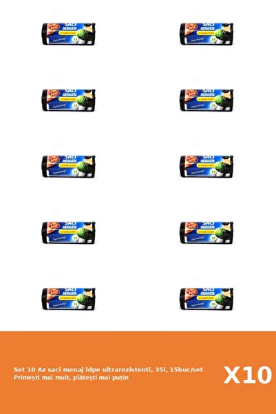 Az Set 10 saci menaj ldpe ultrarezistenti, 35l, 15buc/set
