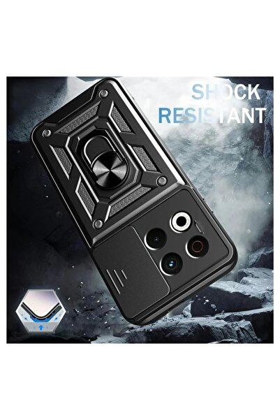 HANPORIUM Tecno Spark 30 Pro Uyumlu Tank Kılıf Yüzüklü Standlı Extra Koruma Zırhlı Outdoor Kapak - Siyah