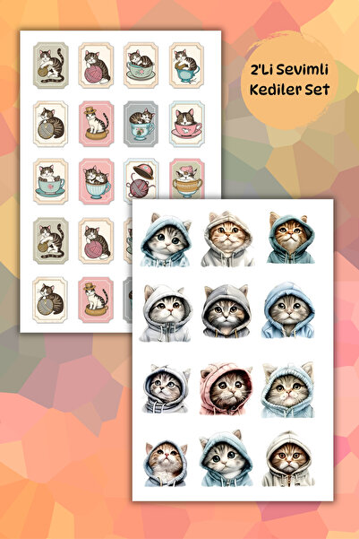 birikiyedi Set of 2 Cute Cats Stickers - Sticker for Planner Agenda Bullet Jo...