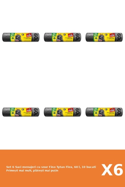 Fino Set 6 Saci menajeri cu snur Tytan Flex, 60 l, 10 bucati