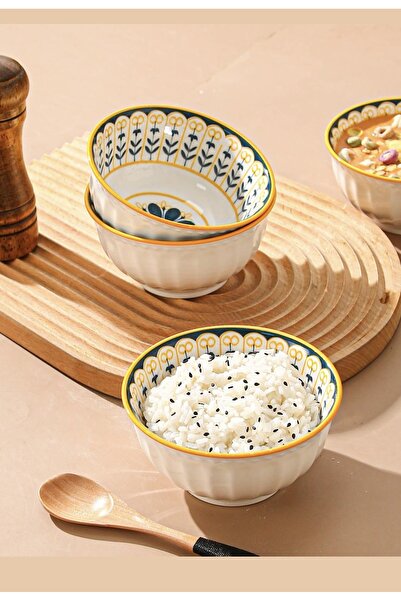 Generic Set of 6 ceramic soup bowls with floral motifs. 320 ml for snacks.
