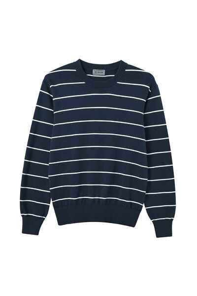 Giordano Men's Relaxed Fit Striped Crew Neck Cotton Sweater