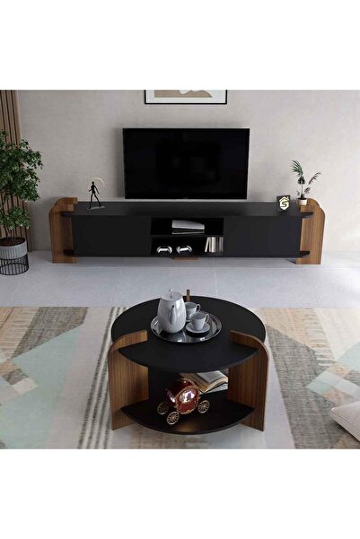 Stylish Home 2-Piece TV and Center Table Set, Black and Brown - SH99