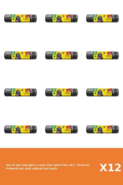 Fino Set 12 Saci menajeri cu snur Tytan Flex, 60 l, 10 bucati