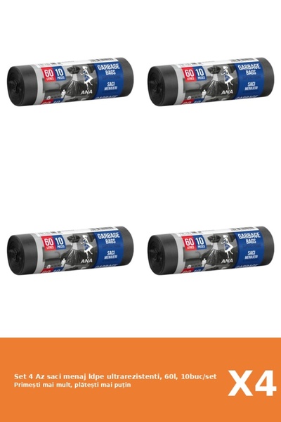 Az Set of 4 ultra-resistant LDPE garbage bags, 60l, 10pcs/set