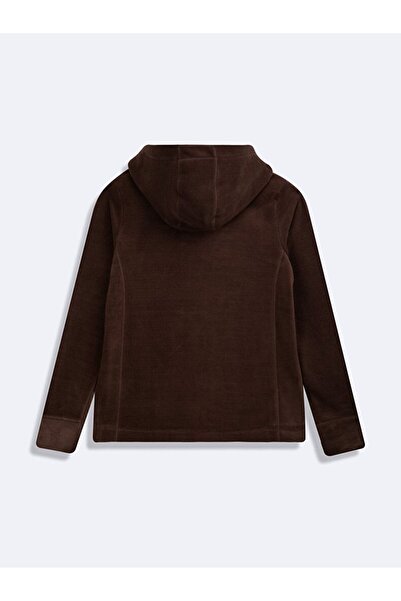 Ltb Φούτερ με φερμουάρ κανονικό με κουκούλα fleece μονόχρωμο καφέ χρώμα