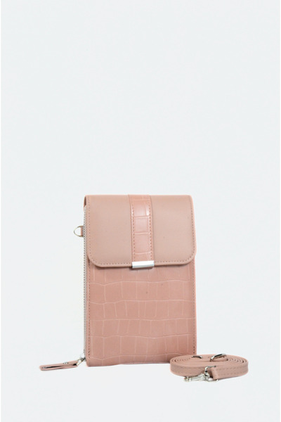 Mazel Design 839 Hakiki Deri Krokodil Desenli İthal Askılı Cüzdan - Lüks Çapraz Telefon & Kart Çantası