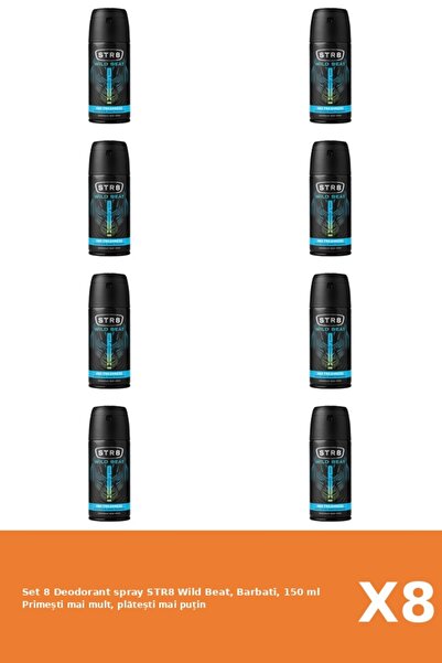str8 Set of 8 Wild Beat deodorant spray, Men, 150 ml