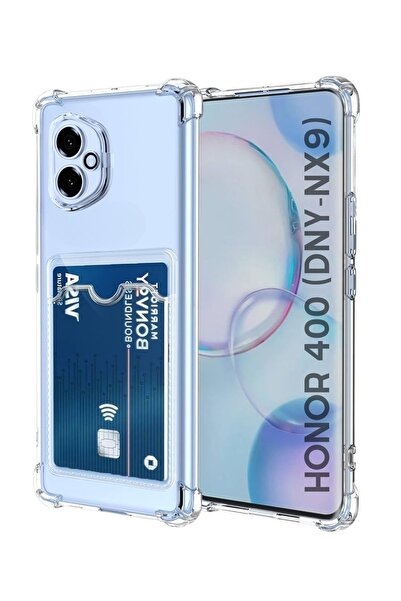 Honor 400 Uyumlu Kartlıklı Kılıf - Köşe Korumalı Cüzdanlı Esnek Silikon Kapak - Şeffaf